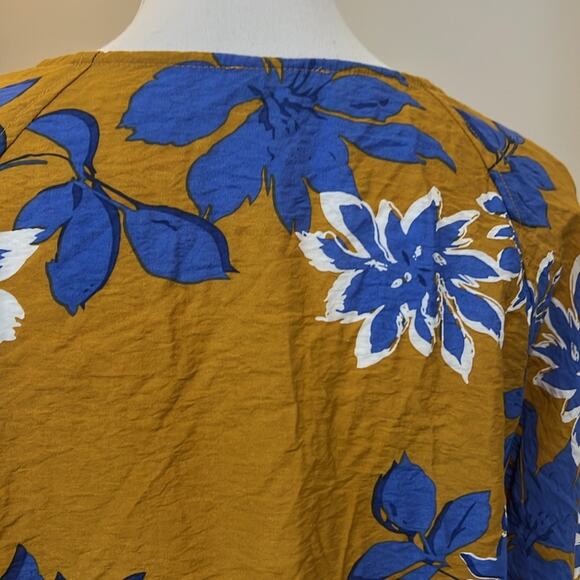 FRNCH Paris Womens Vacay Blouse Size M/L Medium Large mustard blue floral boho - Picture 8 of 16